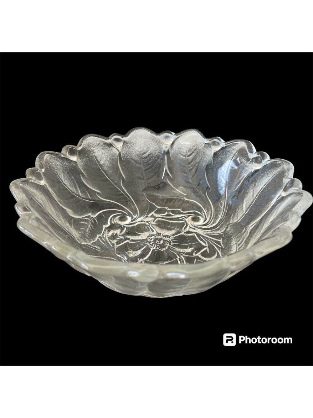 Indiana Glass Clear Wild Rose Serving Bowl // Textured Glass // 9" Diameter